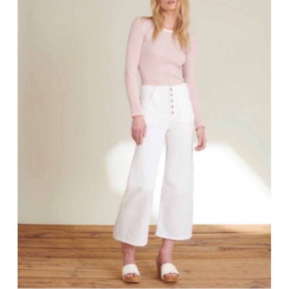 Veronica Beard Crosbie Crop Wide Leg High Rise Jeans White Womens‎ 32